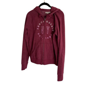 Aeropostale Women’s Medium Red Pink Full Zip Hoodie NY Logo Cotton Blend
